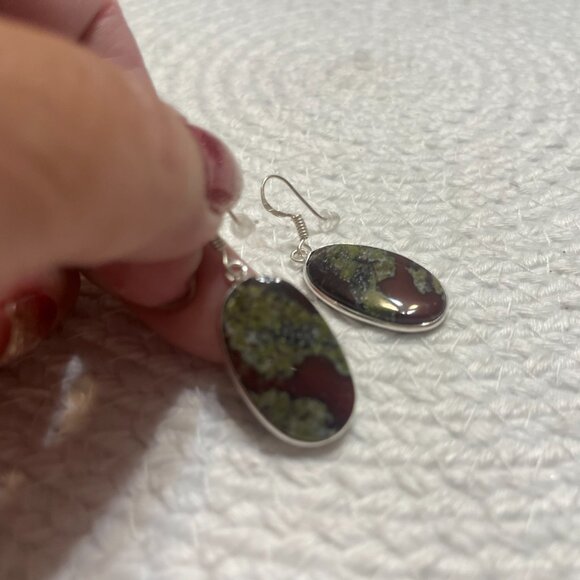 Natural DRAGON BLOOD JASPER Handmade Sterling 925 Dangle Earrings #669D - Picture 2 of 3